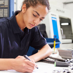 Student working at desk in lab